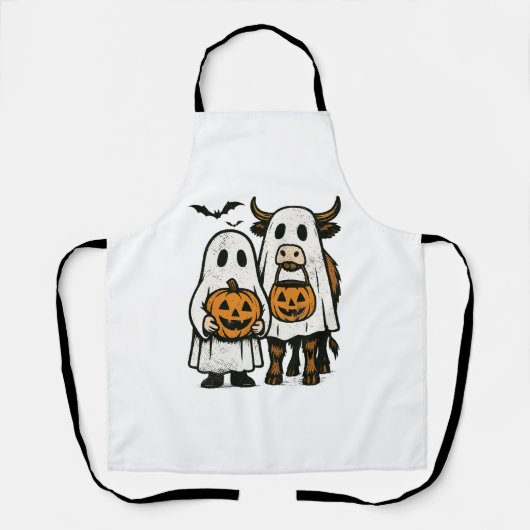 Schattigee Herfst Highland Koe Ghost Halloween Schort (Voorkant)
