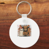 Schattigee Herfst Highland Koe Ghost Halloween Sleutelhanger (Voorkant)