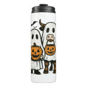 Schattigee Herfst Highland Koe Ghost Halloween Thermosbeker (Voorkant)