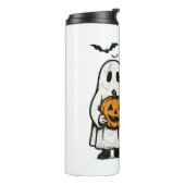 Schattigee Herfst Highland Koe Ghost Halloween Thermosbeker (Gedraaid links)