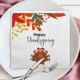 Schattigee herfst kalkoen vogel gelukkig Thanksgiv Servet