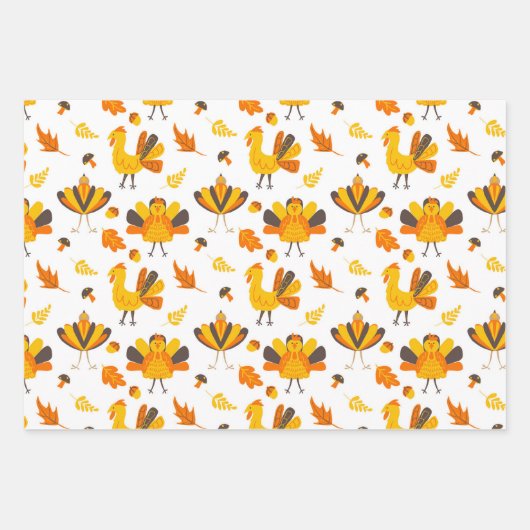 Schattigee Herfst kalkoenen en pompoenen Inpakpapier Vel (Voorkant)