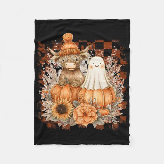 Schattigee Herfst Koe Ghost Spooky Seizoen Herfst Fleece Deken (Voorkant)