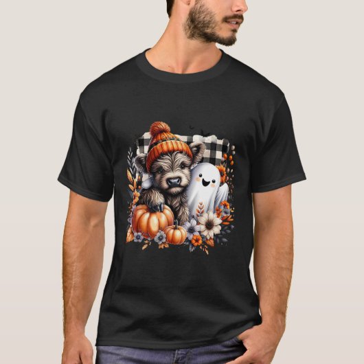 Schattigee Herfst Koe Ghost Spooky Seizoen Herfst T-shirt (Voorkant)