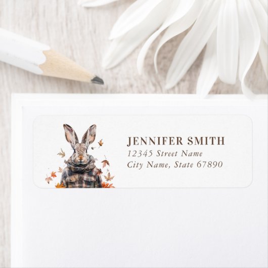 Schattigee Herfst Konijn Retour Adreslabels Etiket (Insitu)