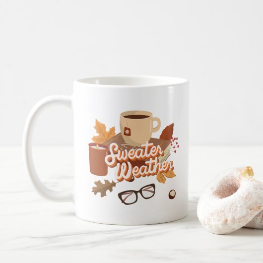 Schattigee Herfst Look Trui Weer Warmte Illustrati Koffiemok (Met donut)