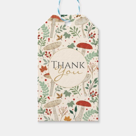 Schattigee Herfst Paddenstoelen en bladeren Illust Cadeaulabel (Voorkant)