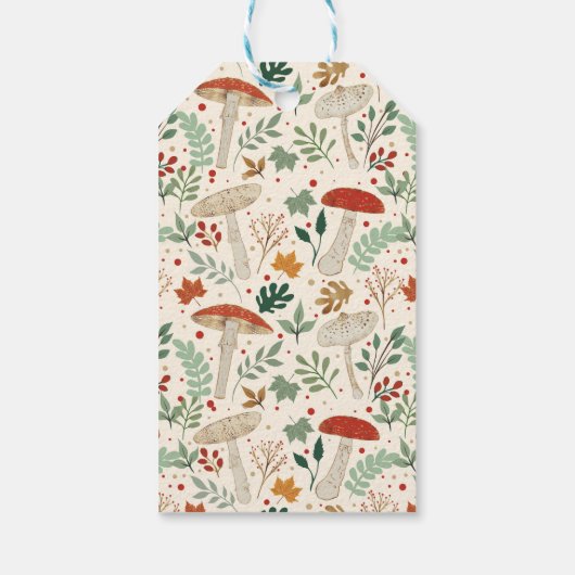 Schattigee Herfst Paddenstoelen en bladeren Illust Cadeaulabel (Achterkant)