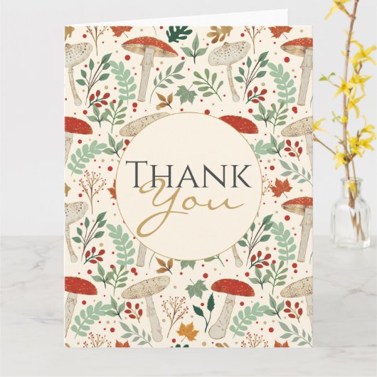 Schattigee Herfst Paddenstoelen en bladeren Illust Kaart (Gele Bloem)