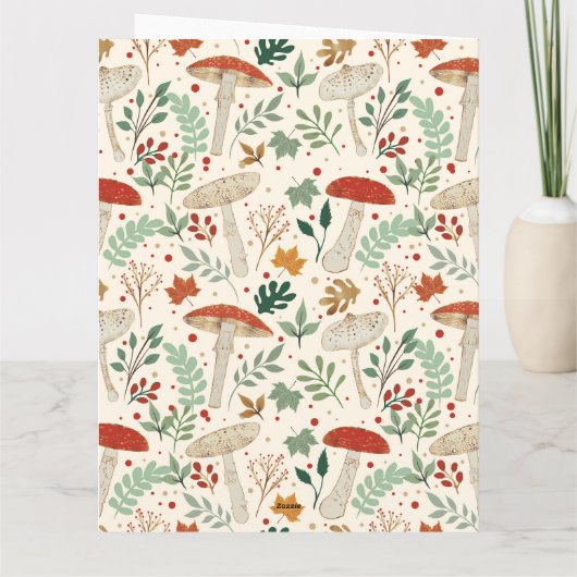Schattigee Herfst Paddenstoelen en bladeren Illust Kaart (Achterkant)
