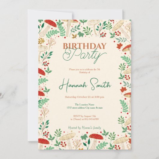 Schattigee Herfst Paddenstoelen en bladeren Illust Kaart (Voorkant)