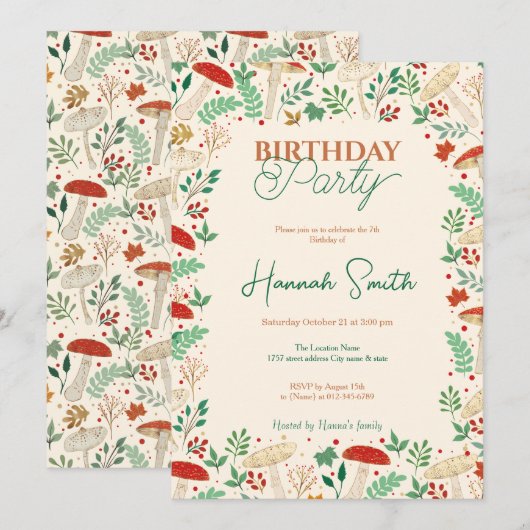 Schattigee Herfst Paddenstoelen en bladeren Illust Kaart (Voorkant / Achterkant)