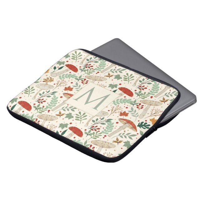 Schattigee Herfst Paddenstoelen en bladeren Illust Laptop Sleeve (Voorkant top)