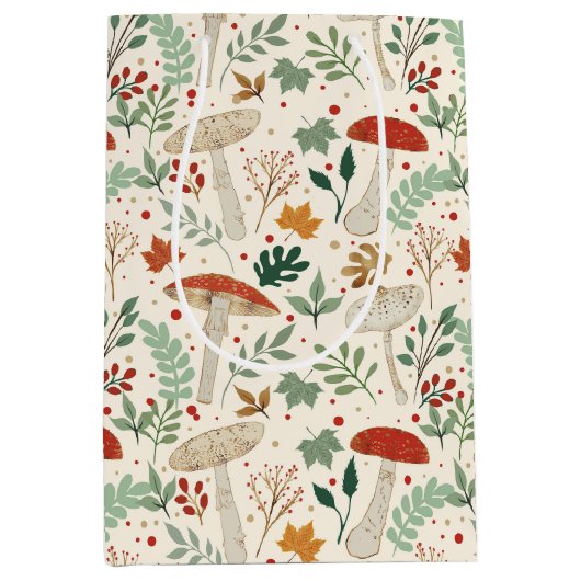 Schattigee Herfst Paddenstoelen en bladeren Illust Medium Cadeauzakje (Voorkant)