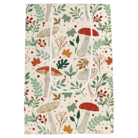 Schattigee Herfst Paddenstoelen en bladeren Illust Medium Cadeauzakje (Achterkant)