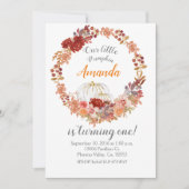 Schattigee Herfst Pompoen 1e verjaardagsuitnodigin Kaart (Voorkant)