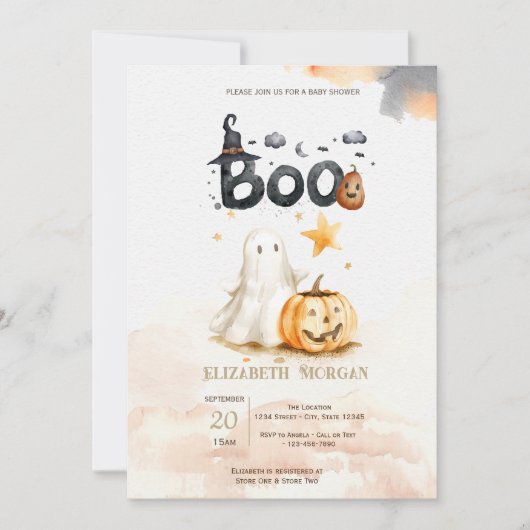 Schattigee Herfst Pompoen Ghost Bow Boo Baby showe Kaart (Voorkant)