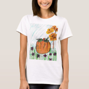 Schattigee Herfst Pompoen met paarse bloemen T-shirt