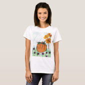 Schattigee Herfst Pompoen met paarse bloemen T-shirt (Voorkant volledig)