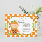 Schattigee Herfst Pompoen Neutral Baby shower Invi Kaart (Staand voorkant)