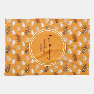 Schattigee Herfst Pompoen Pies Patroon Happy Thank Theedoek
