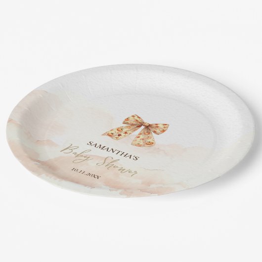 Schattigee Herfst Pompoenen Bow Baby shower Papieren Bordje (Gekanteld)