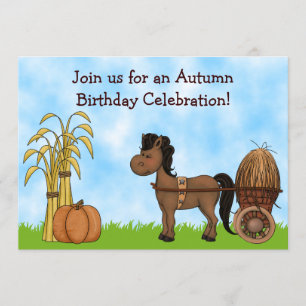 Schattigee Herfst Pony met Winkelwagen Herfst Paar Kaart
