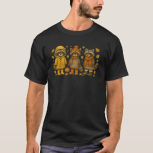 Schattigee Herfst Raccoon Trio Herfst Bladeren Gez T-shirt