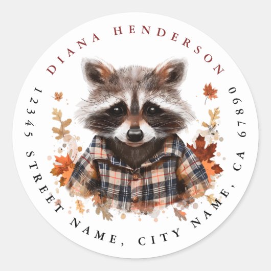 Schattigee Herfst Racoon Ronde Stickers (Voorkant)