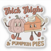 Schattigee Herfst Retro Dikke Dijen en Pompoen Pie Sticker (Voorkant)