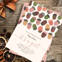 Schattigee Herfst Roze Acorns meisje Baby shower P
