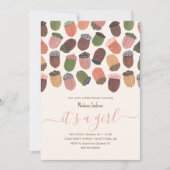 Schattigee Herfst Roze Acorns meisje Baby shower P Kaart (Voorkant)