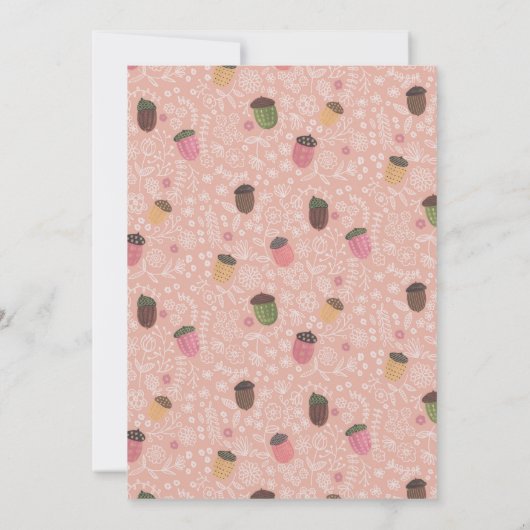 Schattigee Herfst Roze Acorns meisje Eerste Verjaa Kaart (Achterkant)