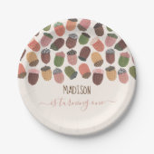 Schattigee Herfst Roze Acorns meisje Eerste Verjaa Papieren Bordje (Voorkant)