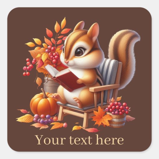 Schattigee Herfst Seizoenseekhoorn tekst toevoegen Vierkante Sticker (Voorkant)