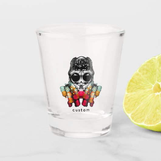 Schattigee Herfst Spider met Dewdrop Pet Shot Glas (Voorkant)