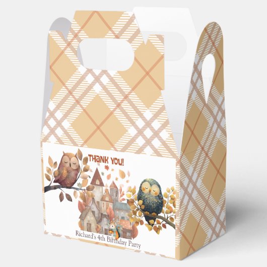 Schattigee Herfst Uil & Eekhoorn Boy Verjaardag Bedankdoosjes (Geopend)