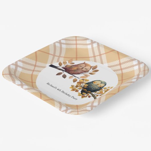 Schattigee Herfst Uil & Eekhoorn Boy Verjaardag Papieren Bordje (Gebogen)