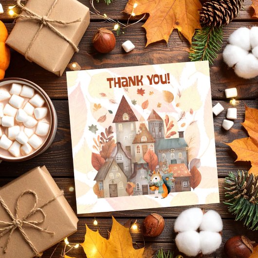 Schattigee Herfst Uil/Eekhoorn Jongen Verjaardag U Bedankkaart