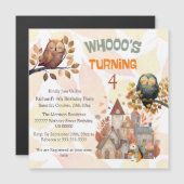 Schattigee Herfst Uil/Eekhoorn Jongen Verjaardag U Magnetische Uitnodiging (Voorkant / Achterkant)