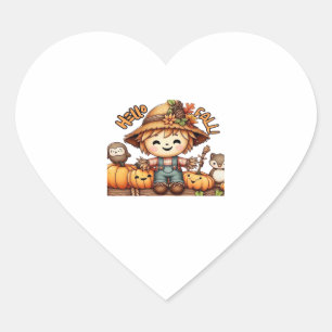 Schattigee Herfst vogelverschrikker met pompoenen Hart Sticker
