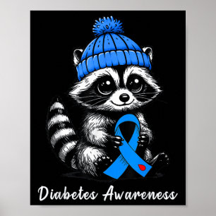 Schattigee Herfst Wasbeer en Blue Ribbon Diabetes Poster