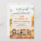 Schattigee Herfst Woodland Animals 1e verjaardagsu Kaart (Voorkant)