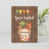 Schattigee herfstcupcake en Bunting Herfst Verjaar Kaart (Staand voorkant)