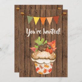 Schattigee herfstcupcake en Bunting Herfst Verjaar Kaart