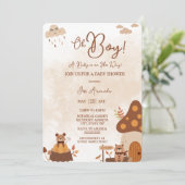 Schattigee herfstdieren Forest Oh Boy Baby shower Kaart (Staand voorkant)