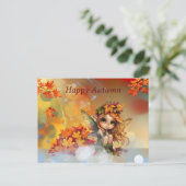 Schattigee herfstfee met gevallen bladeren briefkaart (Staand voorkant)