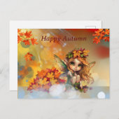 Schattigee herfstfee met gevallen bladeren briefkaart (Voorkant / Achterkant)