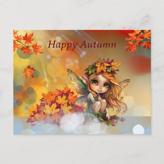 Schattigee herfstfee met gevallen bladeren briefkaart (Voorkant)
