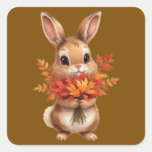 ​Schattigee herfstkonijn met Herfst Flowers Sticke Vierkante Sticker (Voorkant)